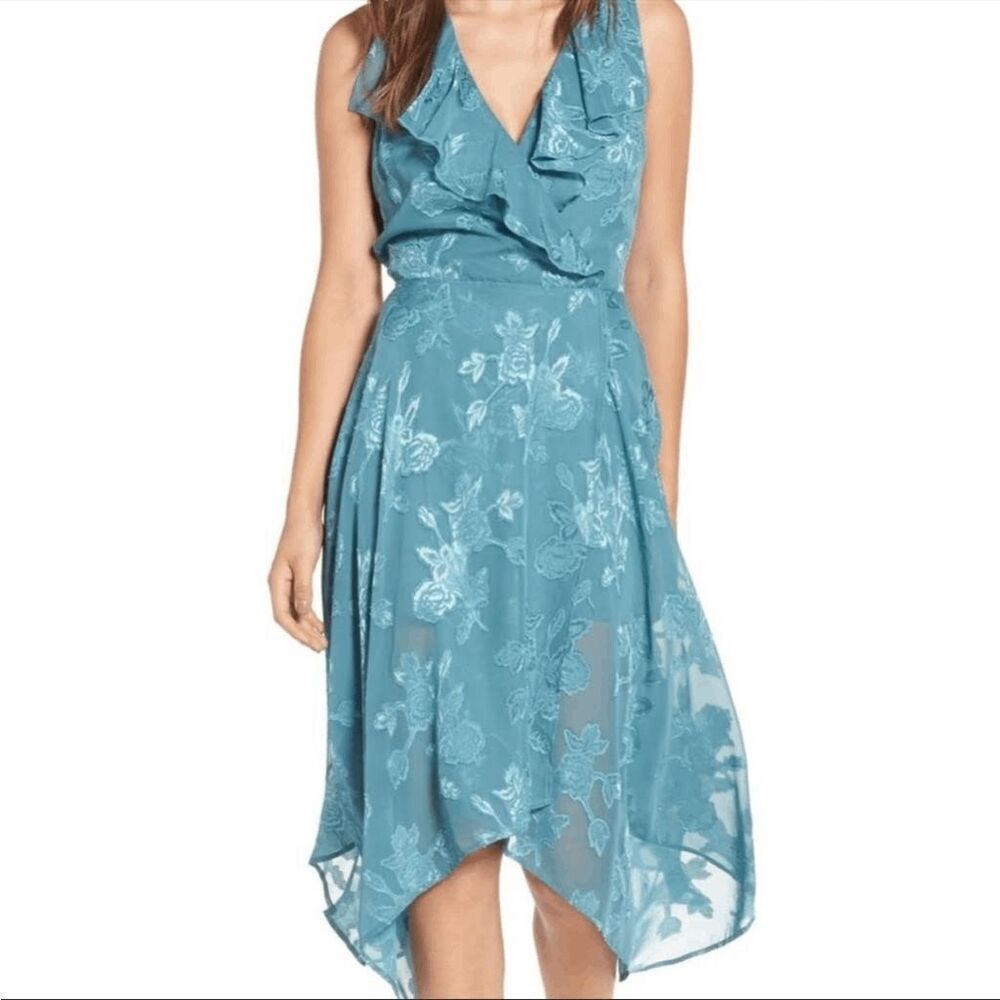 Leith Handkerchief Hem Faux-Wrap Midi Dress size Medium